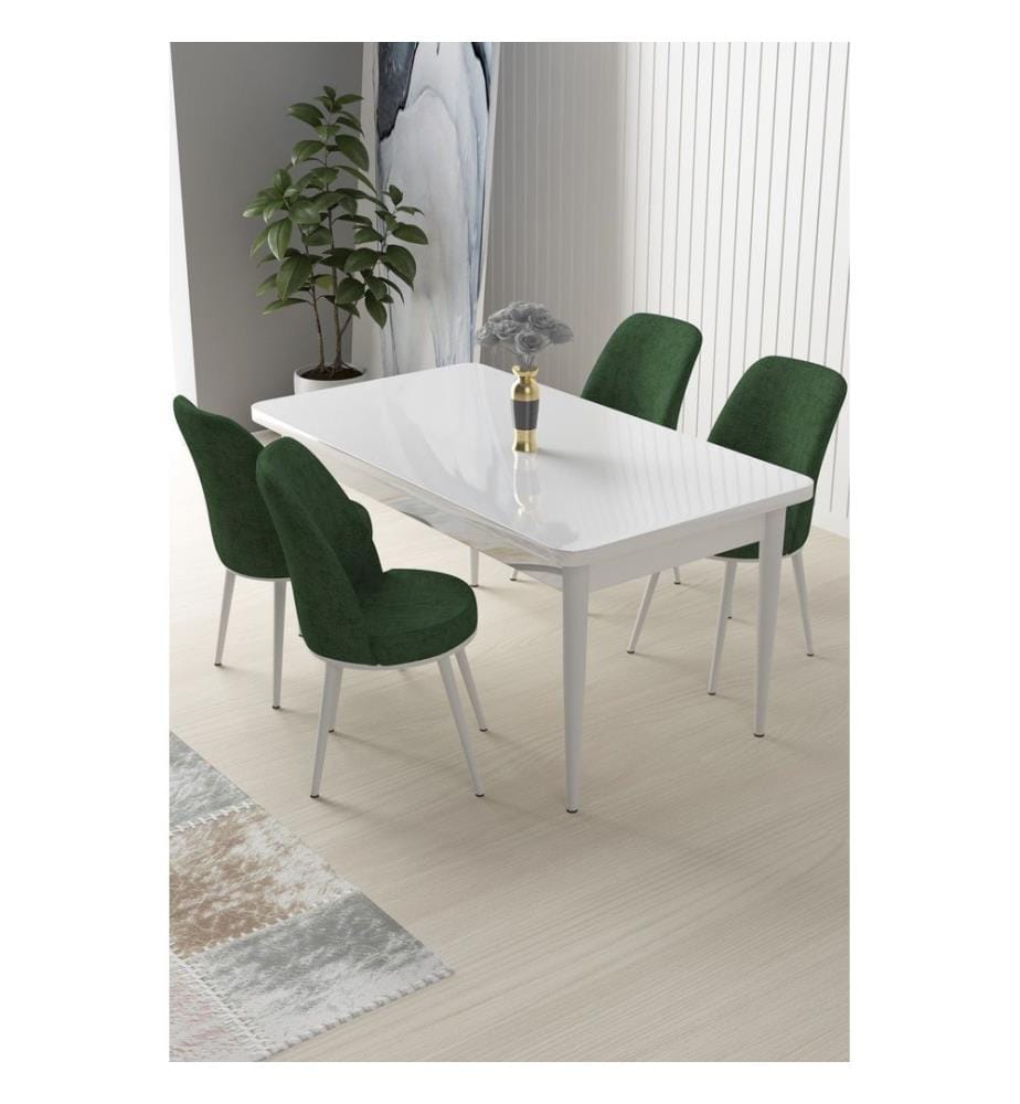 Ensemble de salle à manger avec table et chaises, 5 pièces, blanc, kaki, 100 % panneau de particules mélaminé