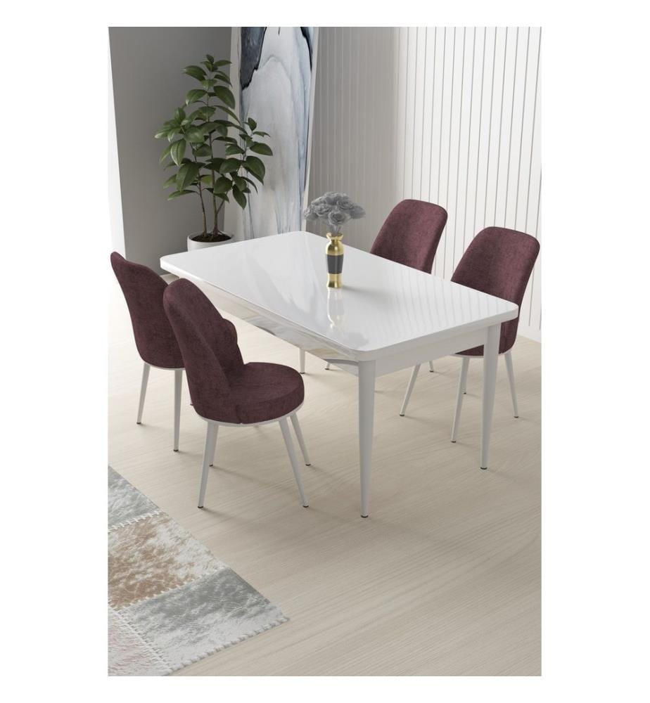 Ensemble de salle à manger avec table et chaises, 5 pièces, blanc, vieux rose, 100 % panneau de particules mélaminé