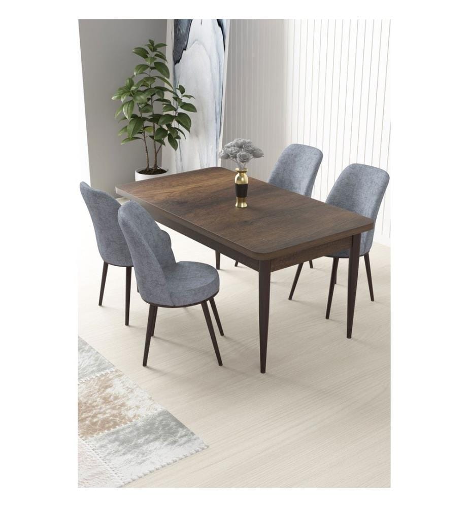 Ensemble de salle à manger avec table et chaises, 5 pièces, baroque, gris, 100 % panneau de particules mélaminé