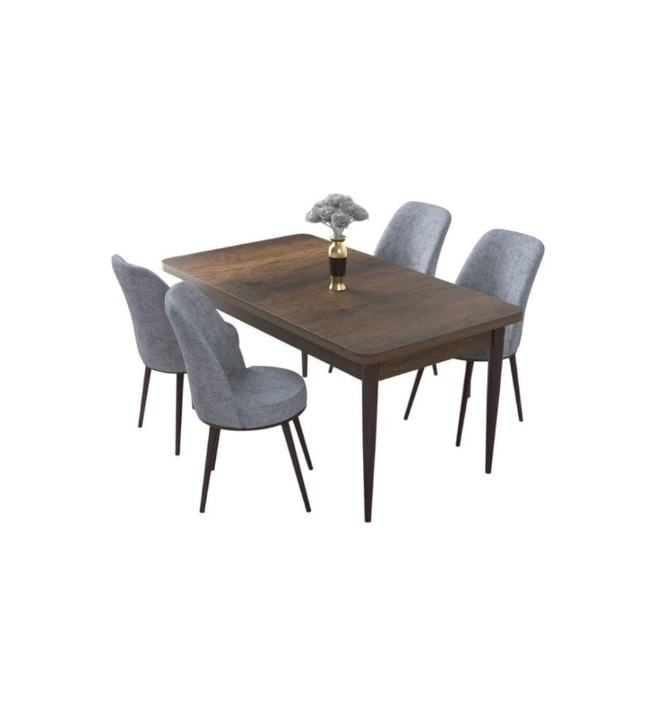 Ensemble de salle à manger avec table et chaises, 5 pièces, baroque, gris, 100 % panneau de particules mélaminé