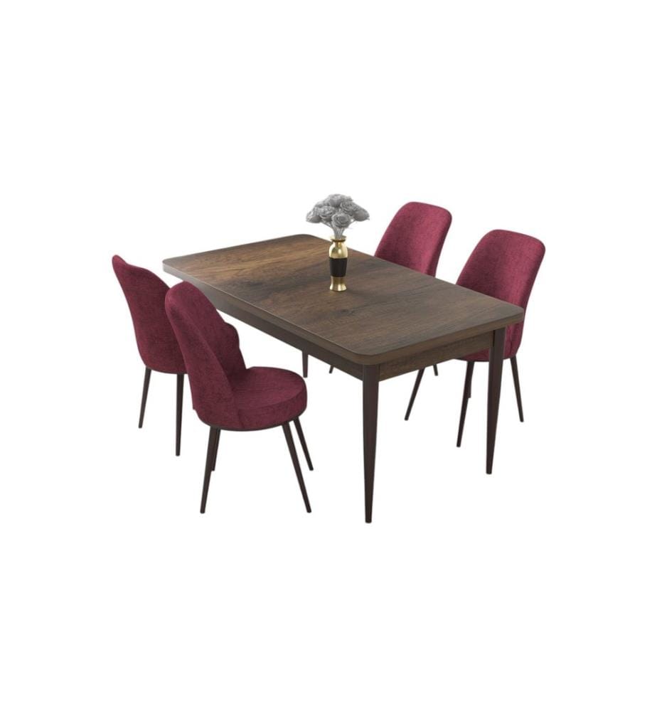 Ensemble de salle à manger avec table et chaises, 5 pièces, baroque, rouge bourgogne, 100 % panneau de particules mélaminé