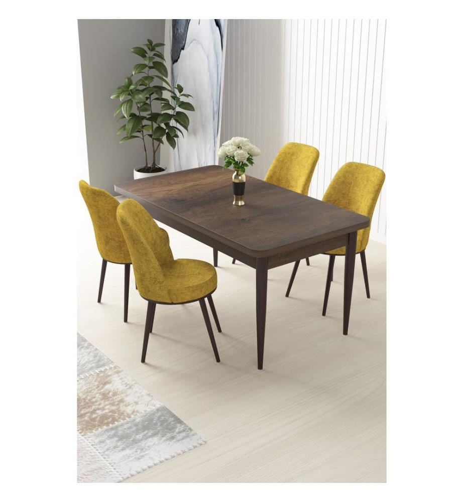 Dining Table & Chairs Set, 5 Pieces, Baroque, Mustard, 100% MELAMINE COATED CHIPBOARD