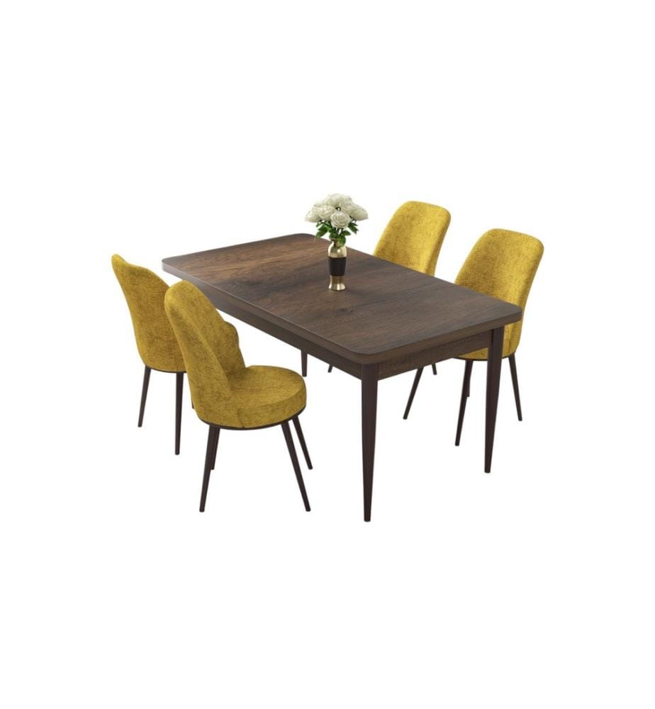 Dining Table & Chairs Set, 5 Pieces, Baroque, Mustard, 100% MELAMINE COATED CHIPBOARD