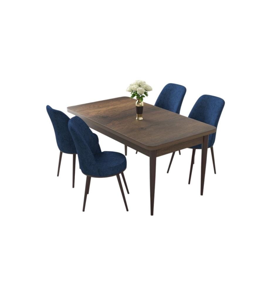 Ensemble de salle à manger avec table et chaises, 5 pièces, style baroque, bleu marine, 100 % panneau de particules mélaminé