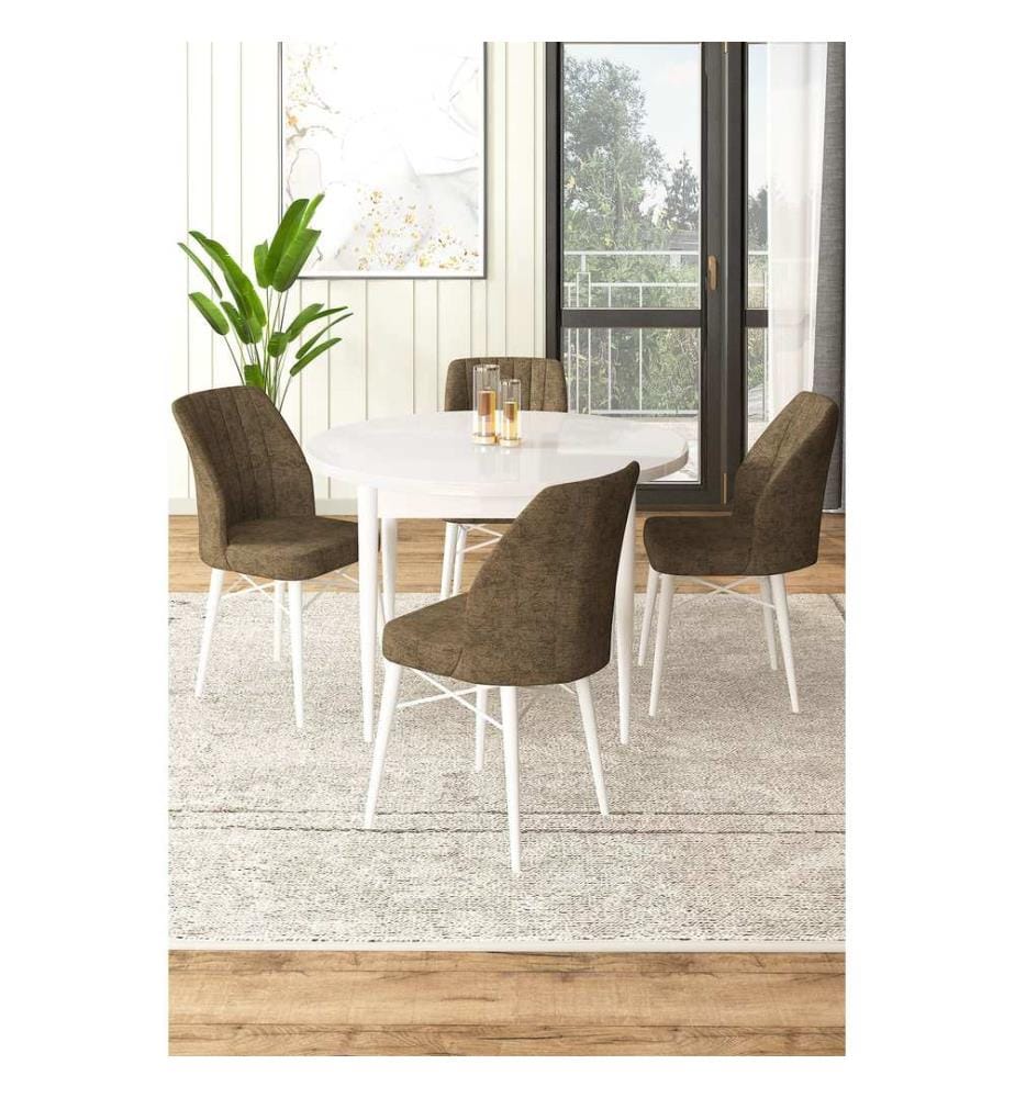 Set tavolo e sedie da pranzo, 5 pezzi, bianco, marrone, 100% truciolato rivestito in melamina