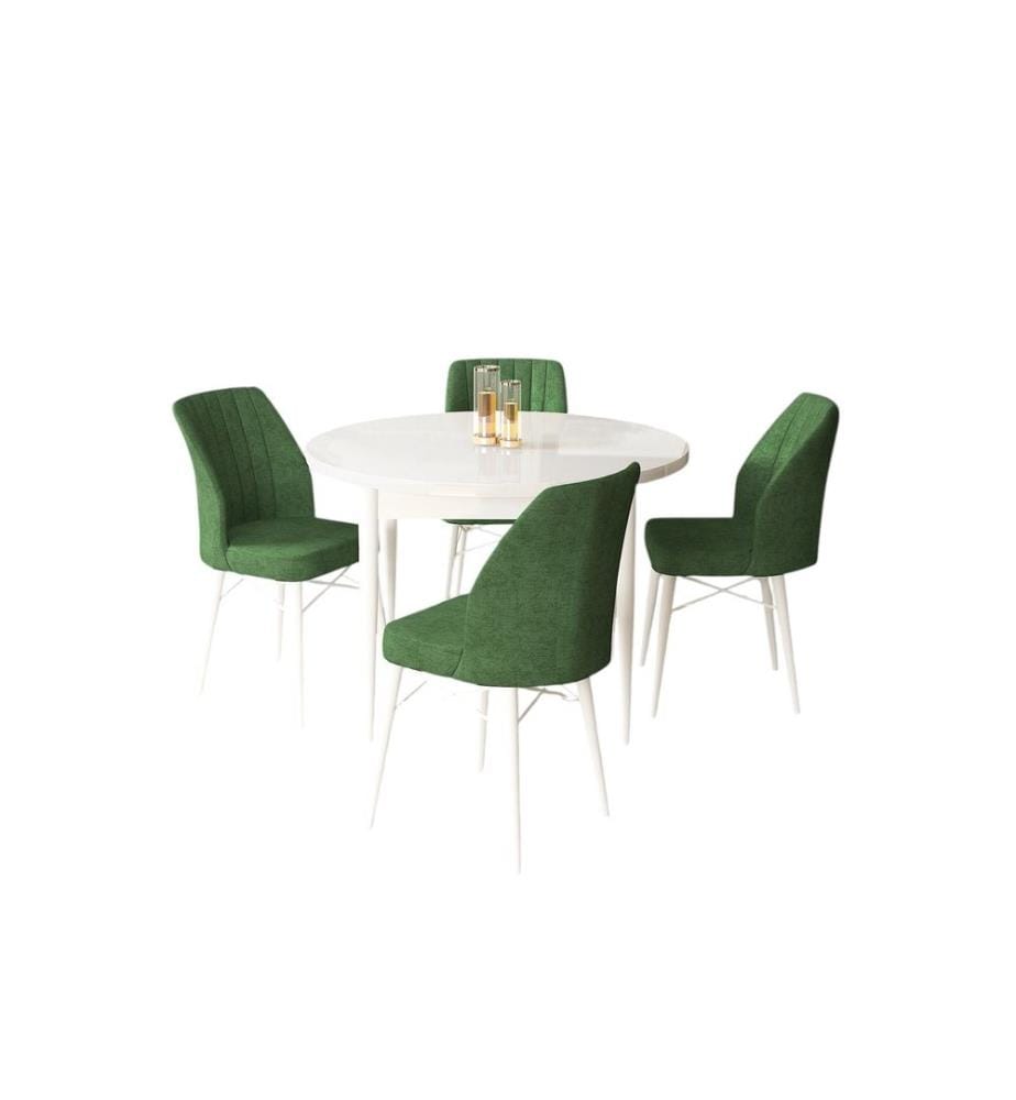 Ensemble de salle à manger avec table et chaises, 5 pièces, blanc, kaki, 100 % panneau de particules mélaminé