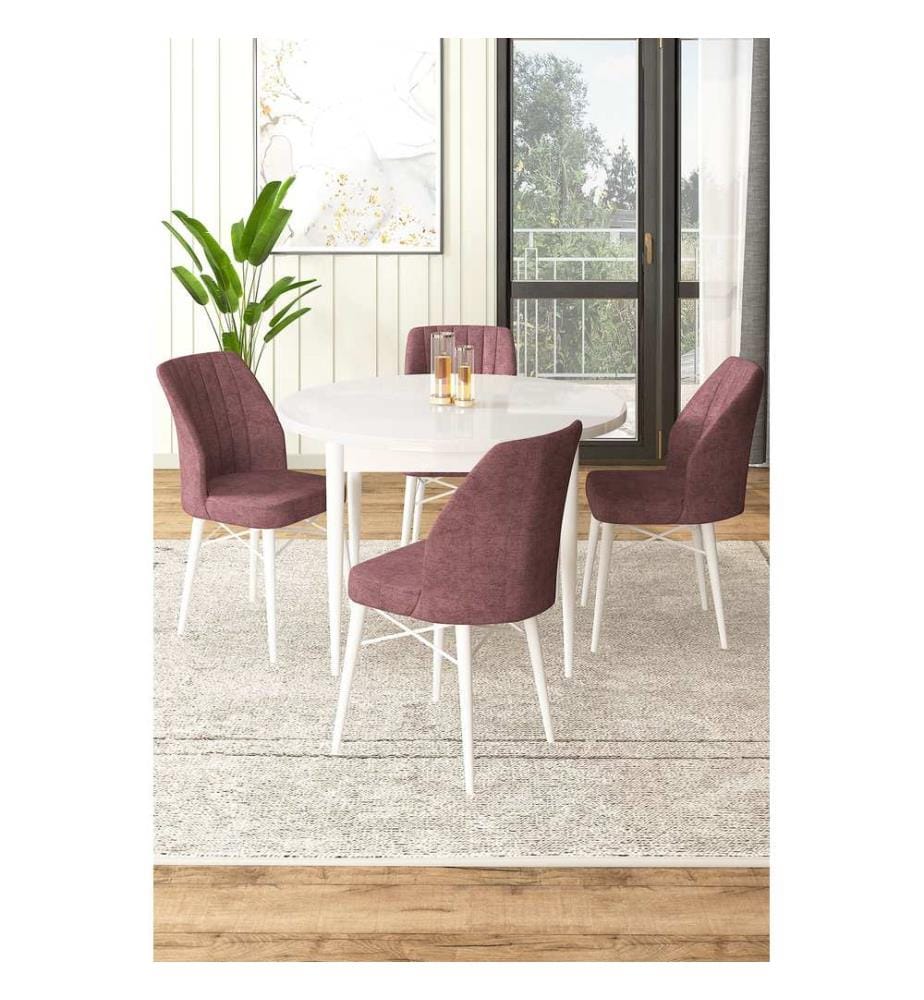 Ensemble de salle à manger avec table et chaises, 5 pièces, blanc, vieux rose, 100 % panneau de particules mélaminé
