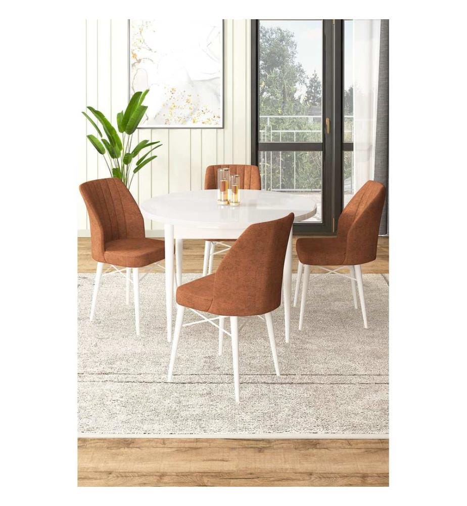 Ensemble de salle à manger avec table et chaises, 5 pièces, blanc, rouge carrelage, 100 % panneau de particules mélaminé