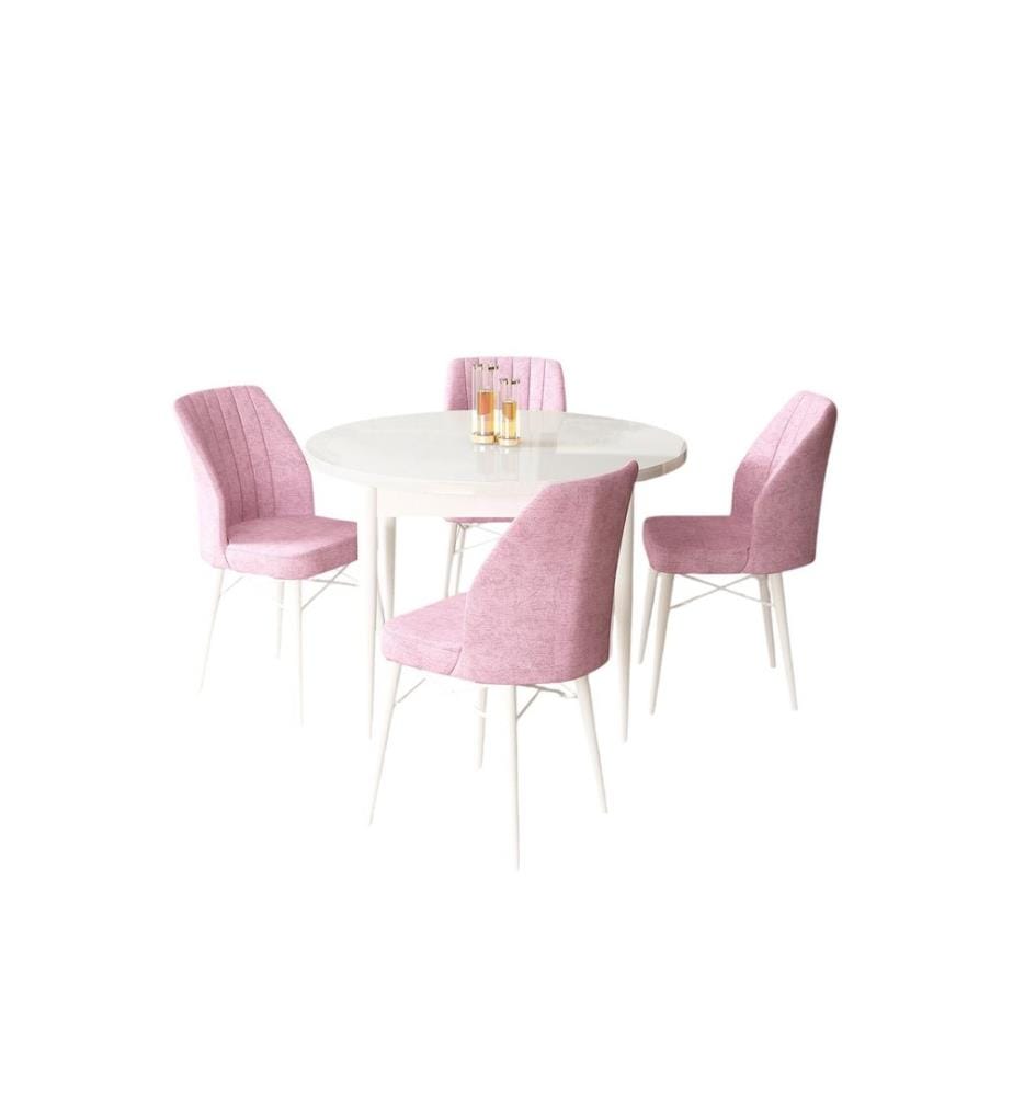 Set tavolo e sedie da pranzo, 5 pezzi, bianco, rosa, 100% truciolato rivestito in melamina