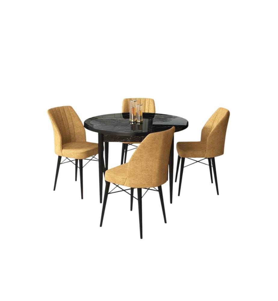 Ensemble de salle à manger avec table et chaises, 5 pièces, marbre noir, cappuccino, 100 % panneau de particules mélaminé
