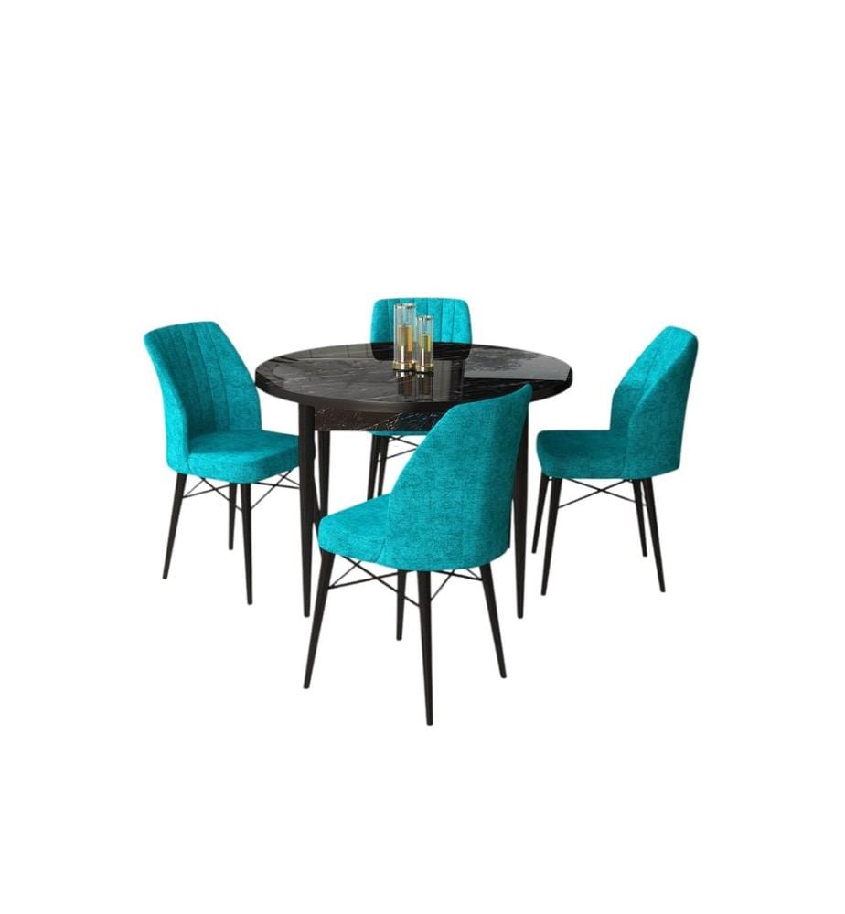 Ensemble de salle à manger avec table et chaises, 5 pièces, marbre noir, turquoise, 100 % panneau de particules mélaminé