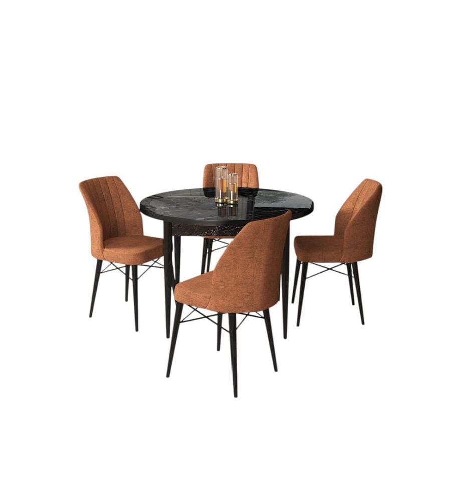 Ensemble de salle à manger avec table et chaises, 5 pièces, marbre noir, rouge carrelage, 100 % panneau de particules mélaminé