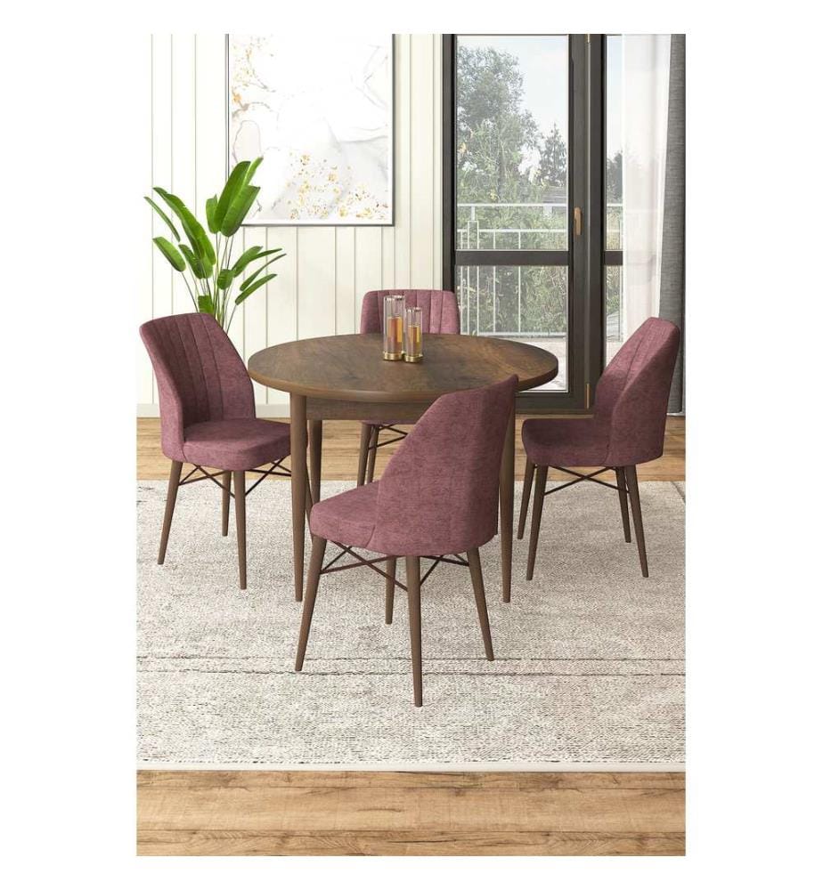 Ensemble de salle à manger avec table et chaises, 5 pièces, baroque, vieux rose, 100 % panneau de particules mélaminé