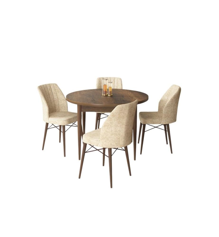 Ensemble de salle à manger avec table et chaises, 5 pièces, baroque, crème, 100 % panneau de particules mélaminé
