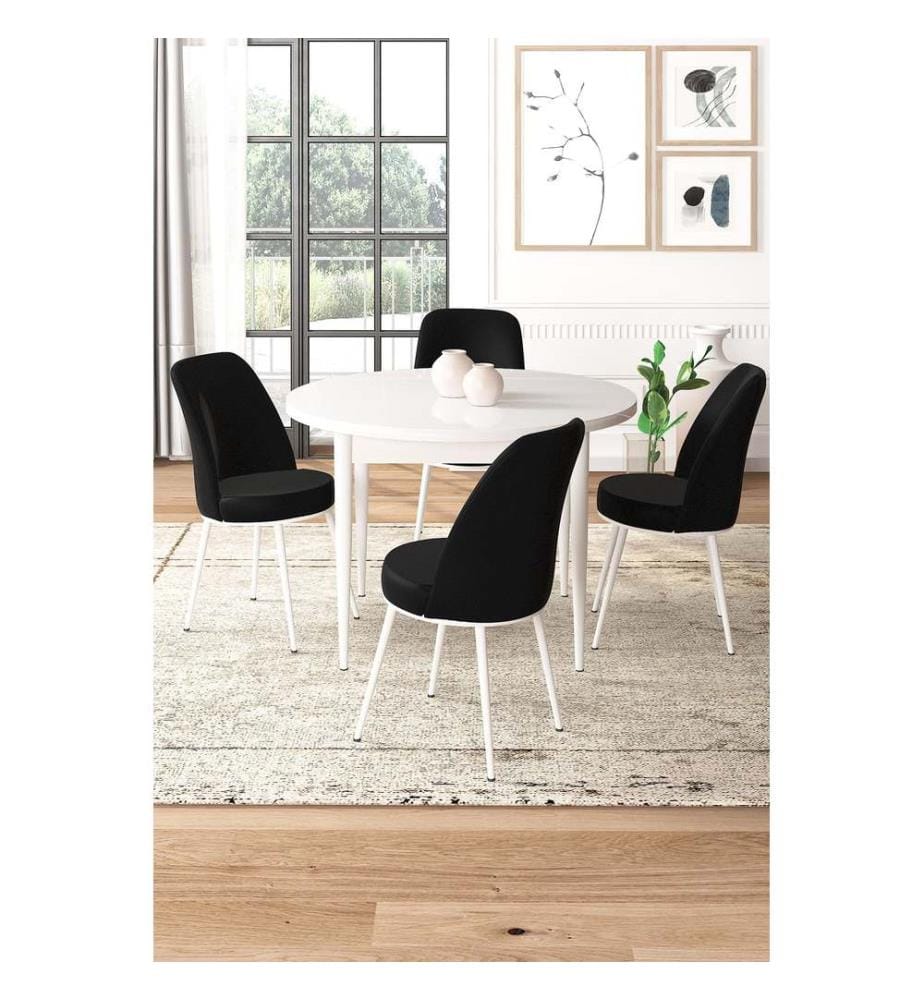 Ensemble de salle à manger avec table et chaises, 5 pièces, blanc, noir, 100 % panneau de particules mélaminé