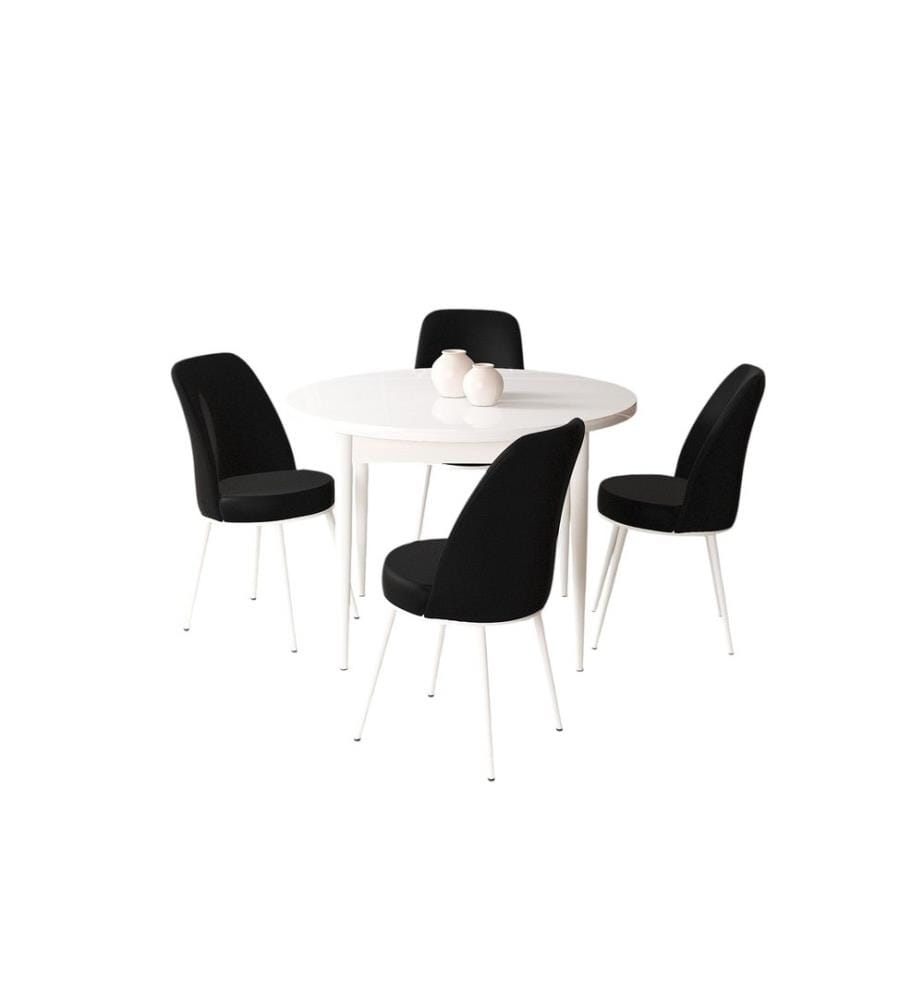 Ensemble de salle à manger avec table et chaises, 5 pièces, blanc, noir, 100 % panneau de particules mélaminé