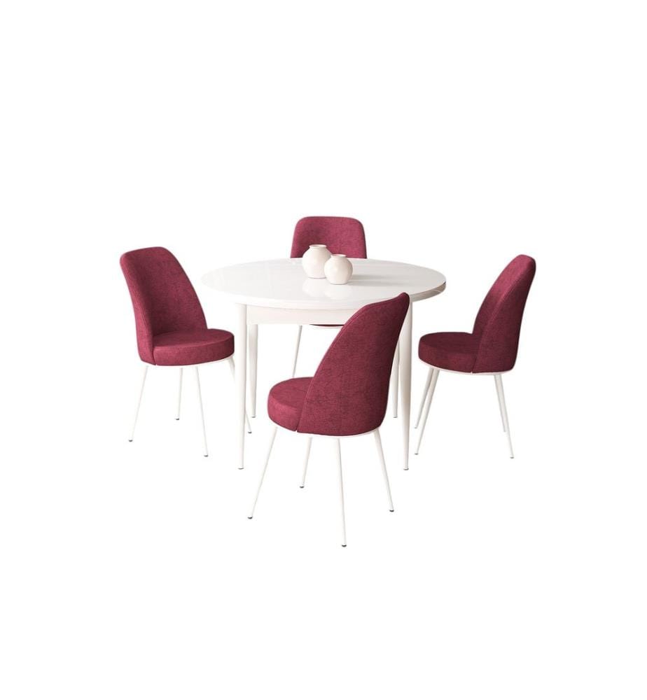 Ensemble de salle à manger avec table et chaises, 5 pièces, blanc, rouge bourgogne, 100 % panneau de particules mélaminé
