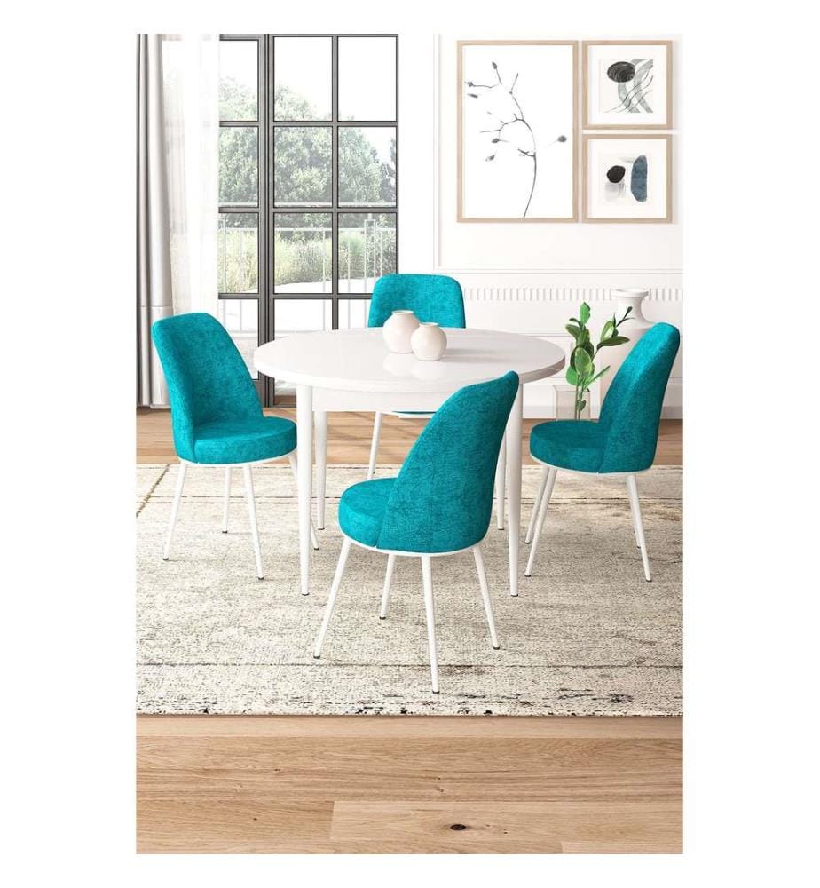 Ensemble de salle à manger avec table et chaises, 5 pièces, blanc, turquoise, 100 % panneau de particules mélaminé