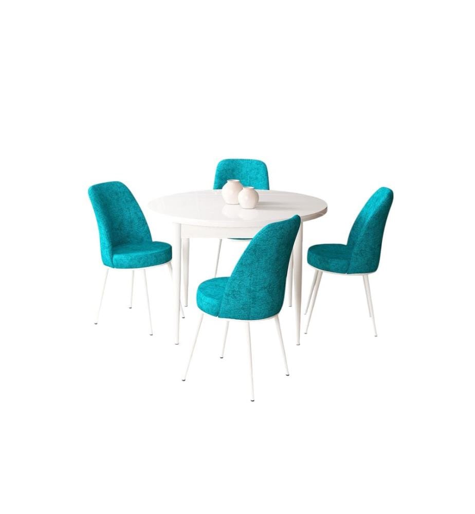 Ensemble de salle à manger avec table et chaises, 5 pièces, blanc, turquoise, 100 % panneau de particules mélaminé