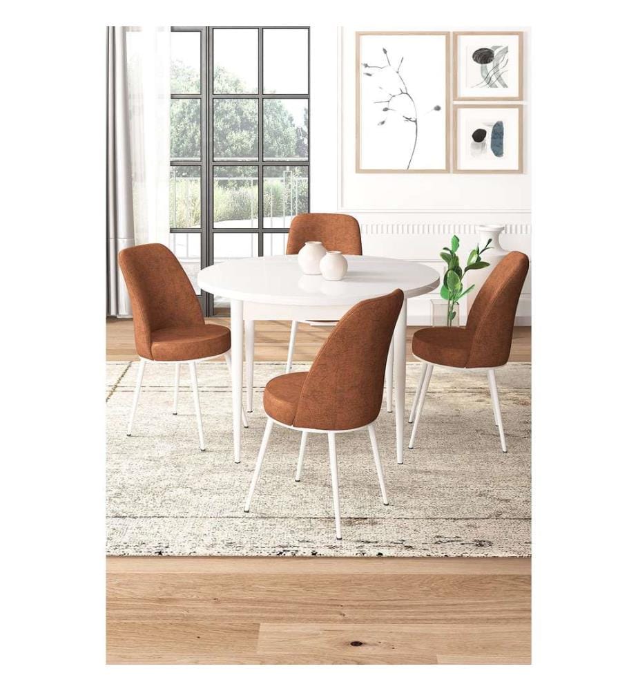 Ensemble de salle à manger avec table et chaises, 5 pièces, blanc, rouge carrelage, 100 % panneau de particules mélaminé