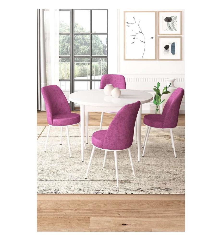 Ensemble de salle à manger avec table et chaises, 5 pièces, blanc, violet, 100 % panneau de particules mélaminé