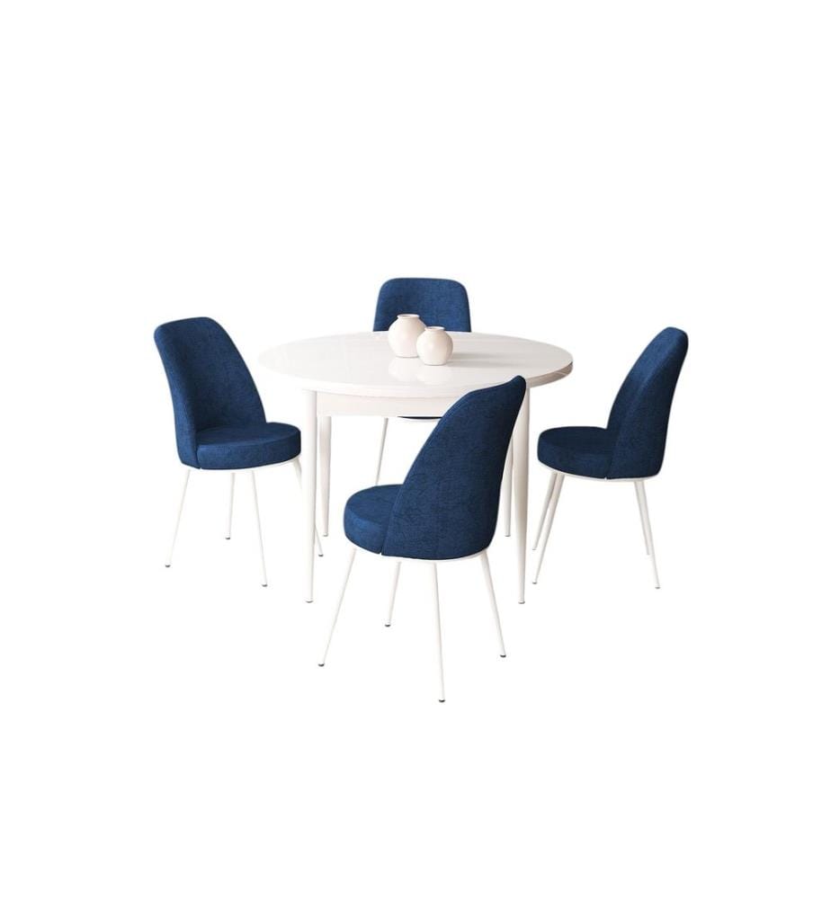 Ensemble de salle à manger avec table et chaises, 5 pièces, blanc, bleu marine, 100 % panneau de particules mélaminé
