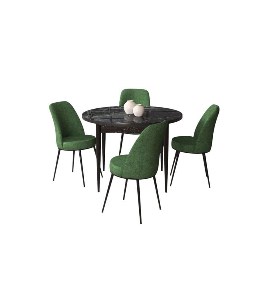 Ensemble de salle à manger avec table et chaises, 5 pièces, Marbre noir, Kaki, 100 % panneau de particules mélaminé
