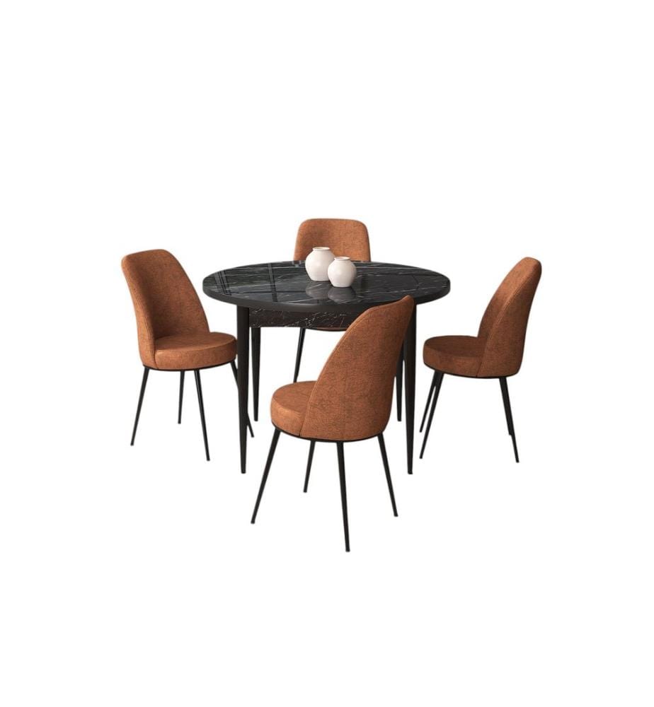 Ensemble de salle à manger avec table et chaises, 5 pièces, marbre noir, rouge carrelage, 100 % panneau de particules mélaminé