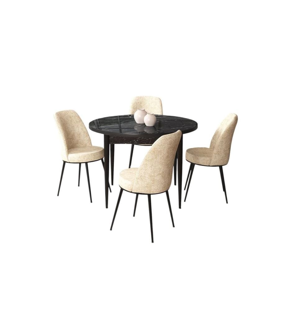 Ensemble de salle à manger avec table et chaises, 5 pièces, marbre noir, crème, 100 % panneau de particules mélaminé