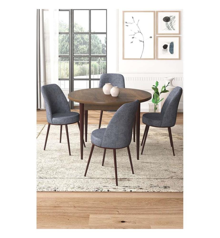 Essgruppe mit Tisch und Stühlen, 5-teilig, Barock, Rauchglas, 100 % melaminbeschichtete Spanplatte