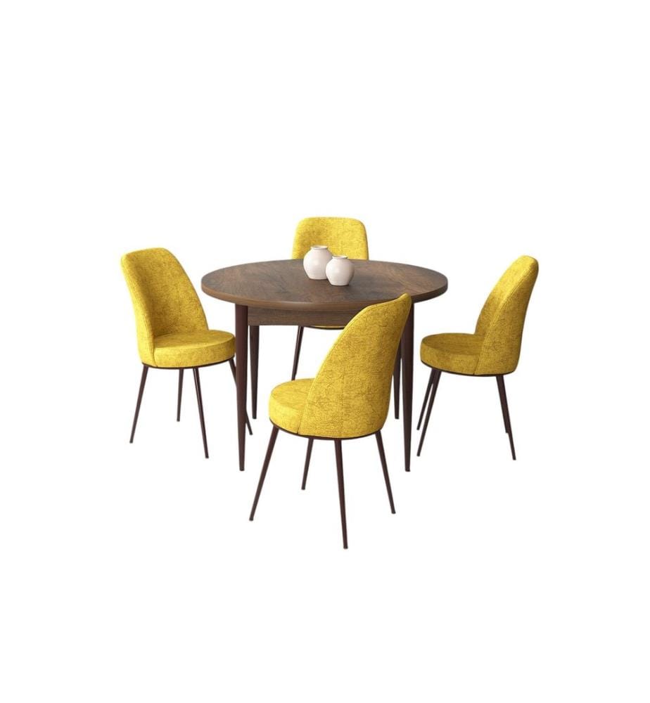 Ensemble de salle à manger avec table et chaises, 5 pièces, baroque, jaune moutarde, 100 % panneau de particules mélaminé