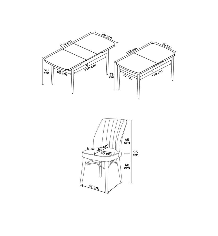 Set da pranzo allungabile con tavolo e sedie, 7 pezzi, marmo nero, rosa, 100% MDF