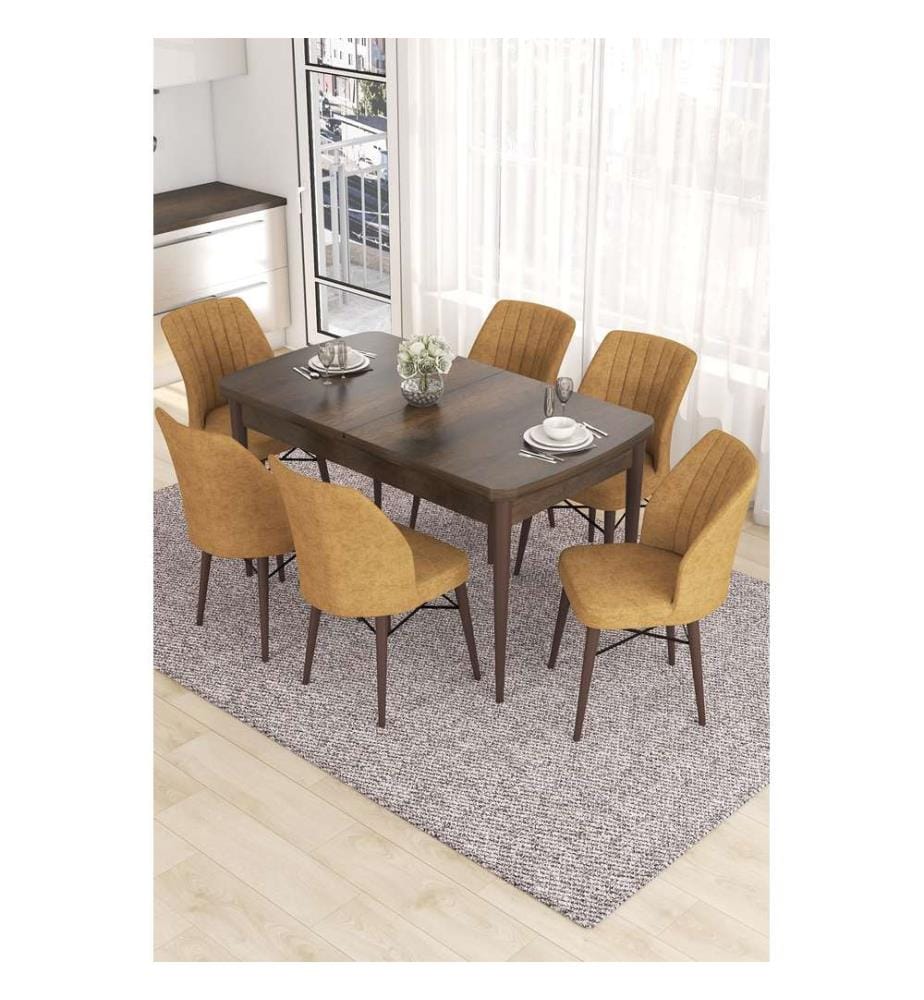 Table de salle à manger extensible avec chaises, 7 pièces, baroque, cappuccino, 100 % MDF