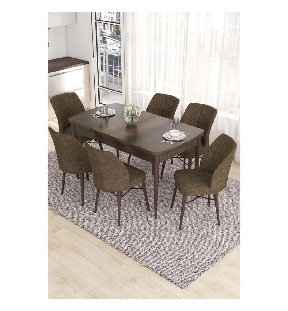 Set da pranzo allungabile con tavolo e sedie, 7 pezzi, stile barocco, marrone, 100% MDF