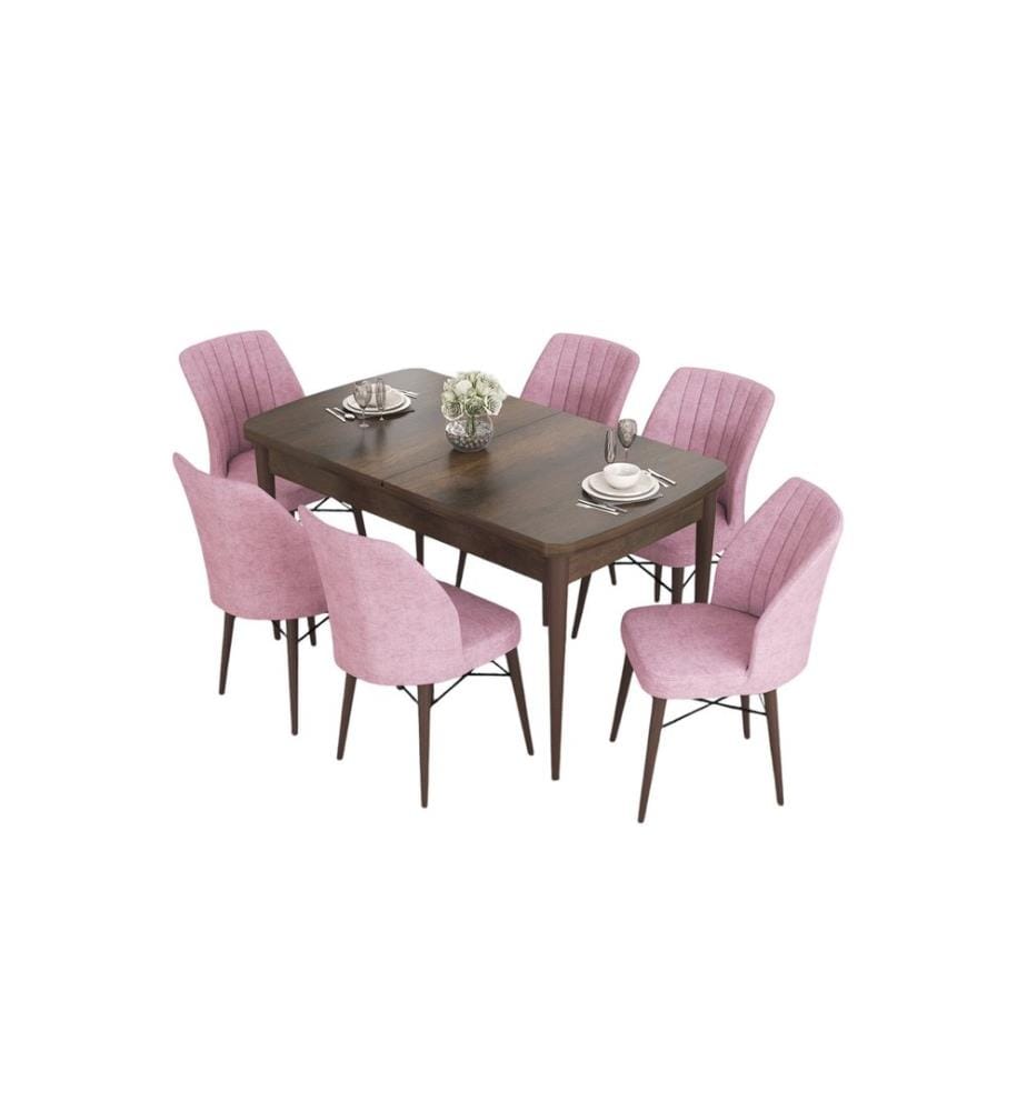 Table de salle à manger extensible avec chaises, 7 pièces, Baroque, Rose, 100 % MDF
