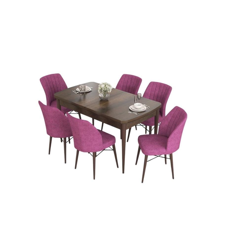 Table de salle à manger extensible avec chaises, 7 pièces, Baroque, Lila, 100 % MDF