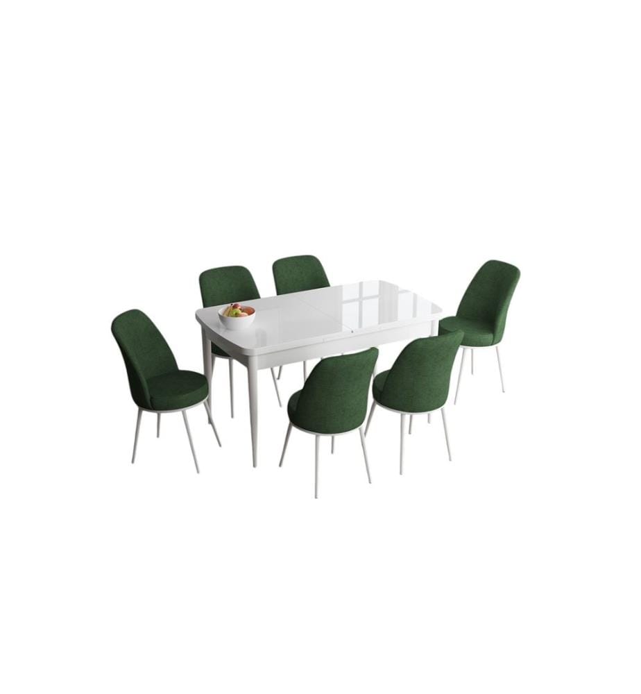 Table de salle à manger extensible avec chaises, 7 pièces, blanc, kaki, 100 % MDF