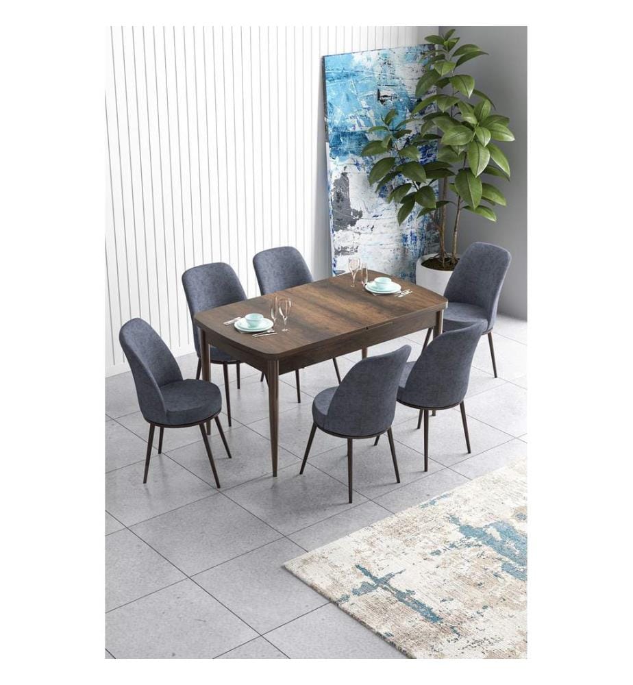 Table de salle à manger extensible avec chaises, 7 pièces, baroque, gris fumé, 100 % MDF