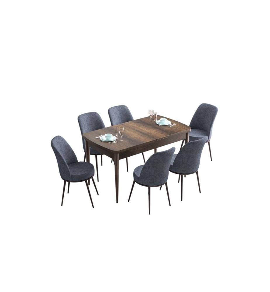 Table de salle à manger extensible avec chaises, 7 pièces, baroque, gris fumé, 100 % MDF