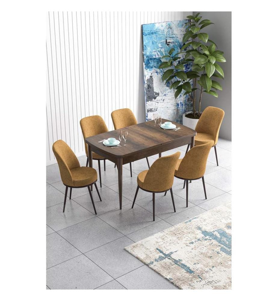 Table de salle à manger extensible avec chaises, 7 pièces, baroque, cappuccino, 100 % MDF