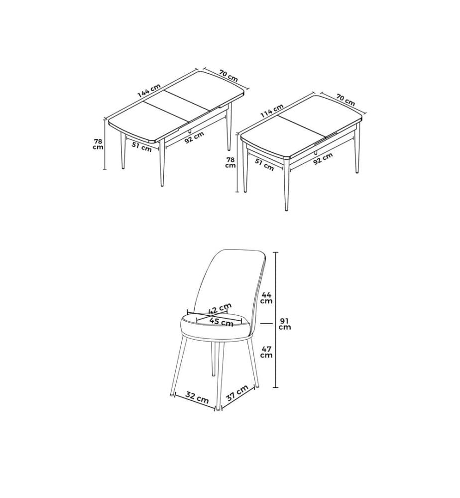 Set da pranzo allungabile con tavolo e sedie, 7 pezzi, stile barocco, color kaki, 100% MDF