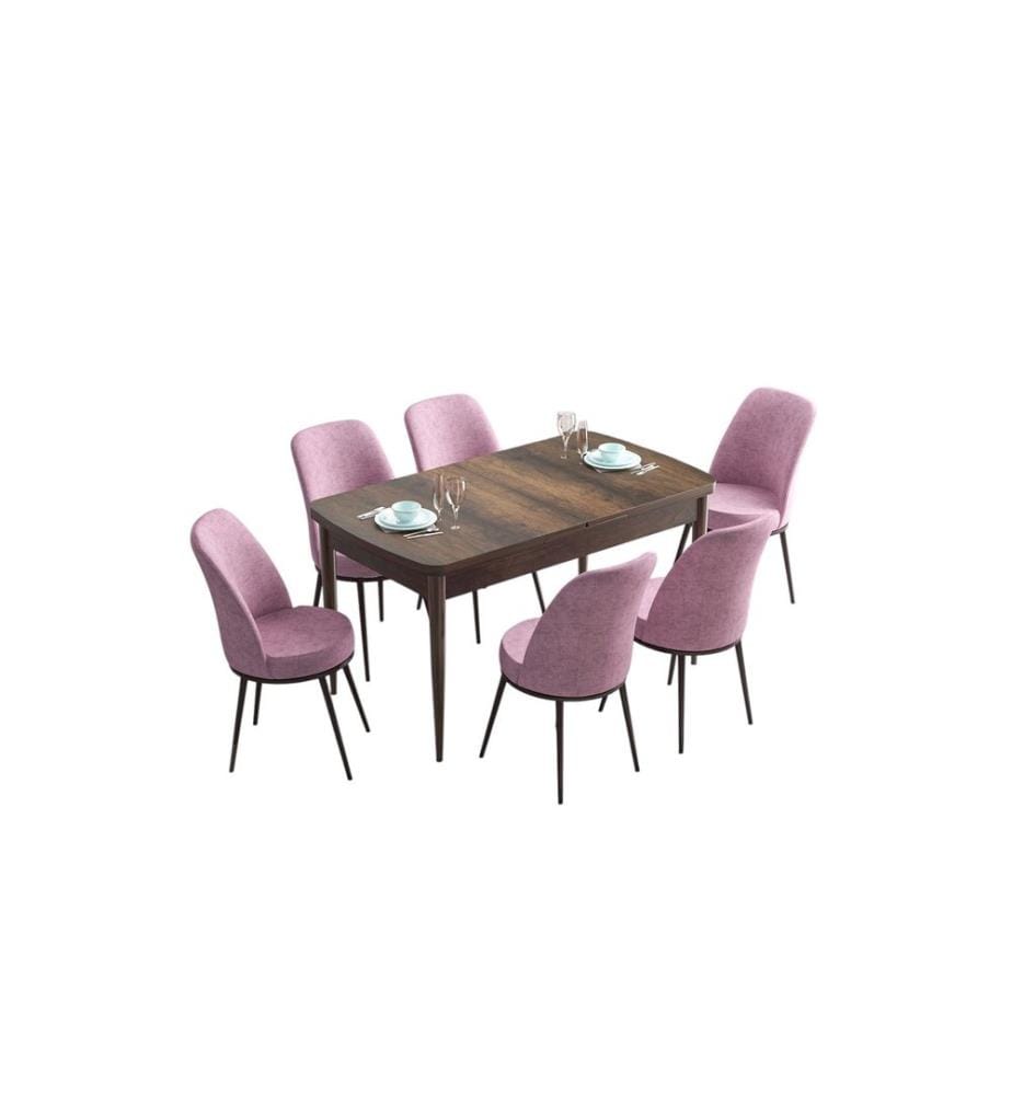Table de salle à manger extensible avec chaises, 7 pièces, Baroque, Rose, 100 % MDF