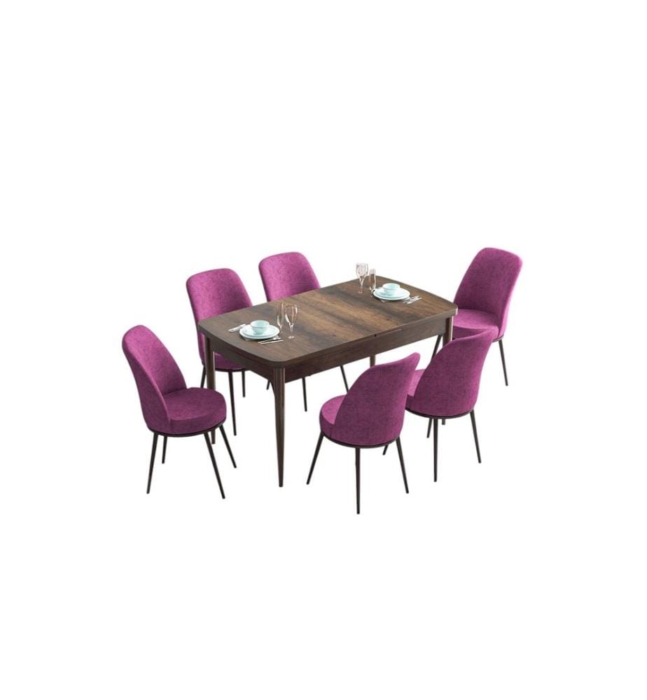 Table de salle à manger extensible avec chaises, 7 pièces, Baroque, Lila, 100 % MDF