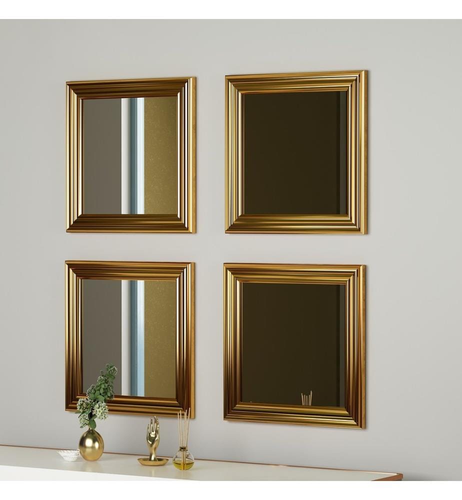Set Spiegel, 4 Pezzi, Oro, MDF