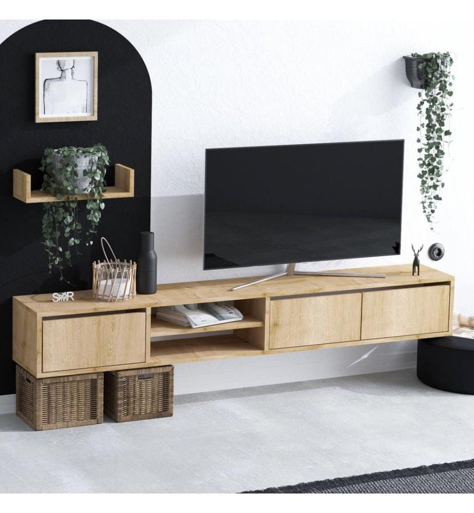 TV Unit, Sapphire Oak, Melamine Coated Particle Board
