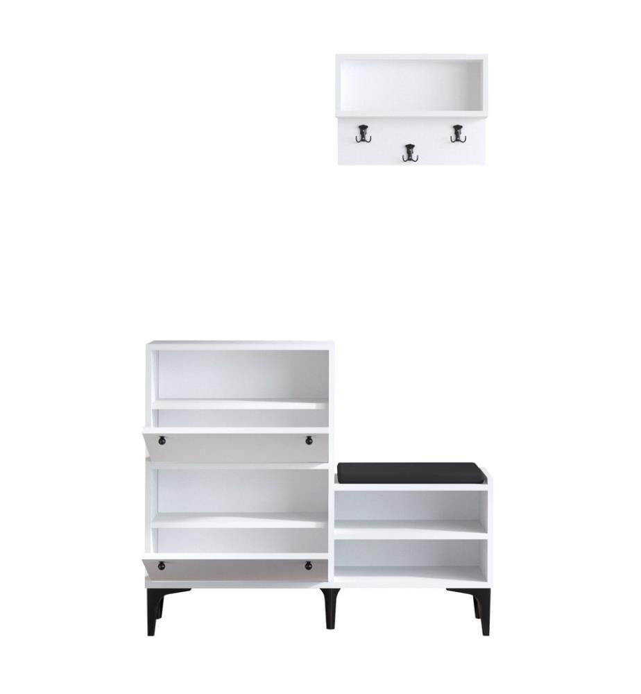 Armoire À Chaussures, Blanc Plaque De Particules Recouvertes De Mélamine Noire, 100%