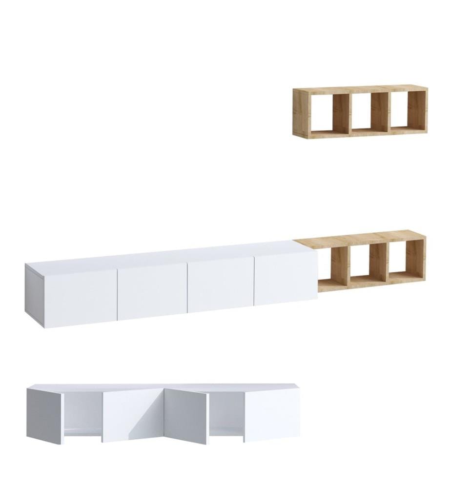 Unité De Télévision, Blanc Oak, Plaque De Particules Recouvertes De Mélamine