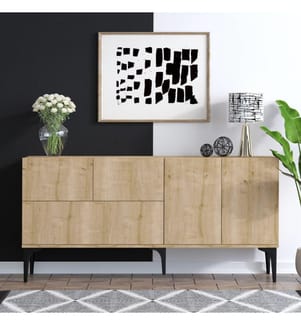 Console, Rovere, Nero, Pannello di particelle rivestito in melamina