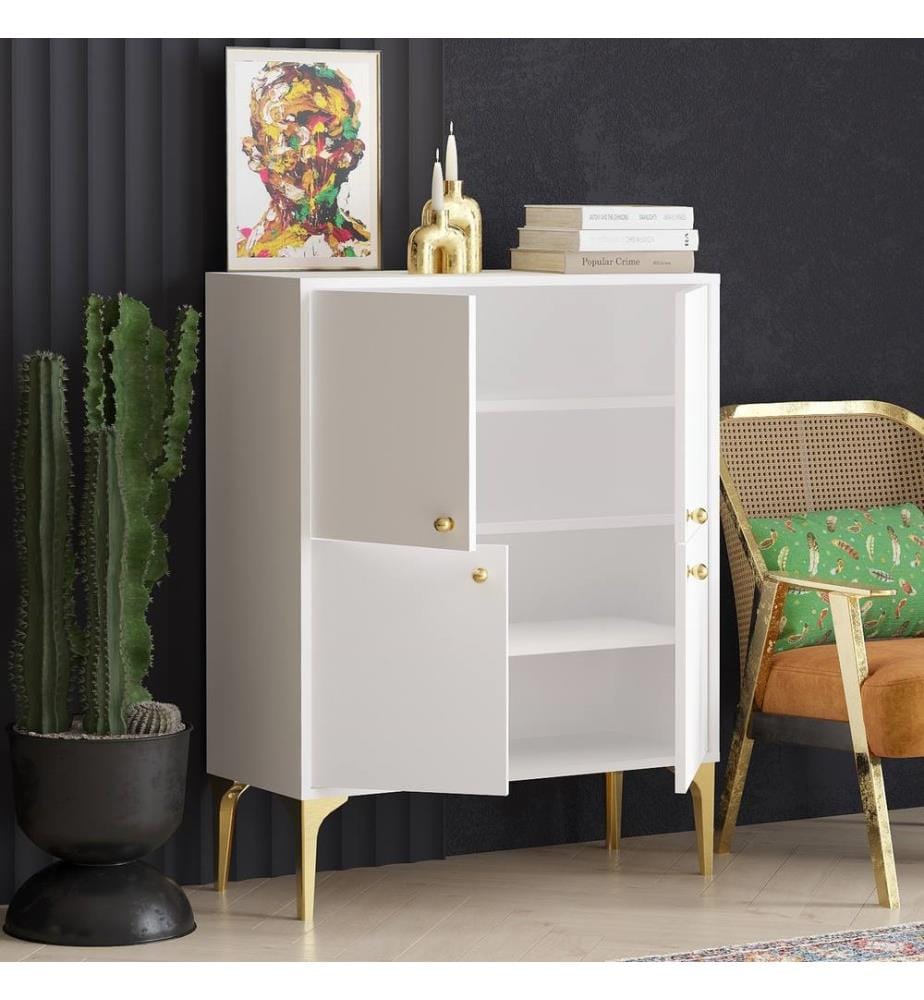 Console, blanc, or, 100% Melamine Particle Board
