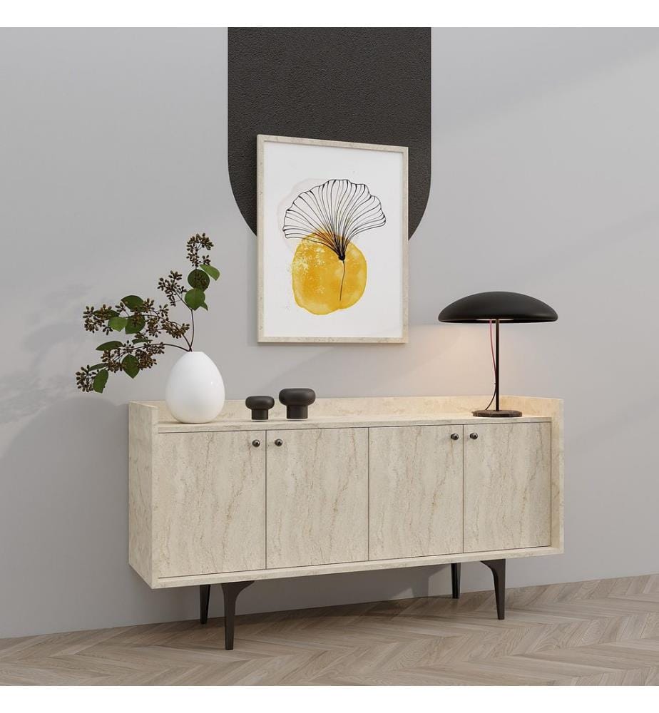 Console, travertin, panneau de particules 100 % mélaminé